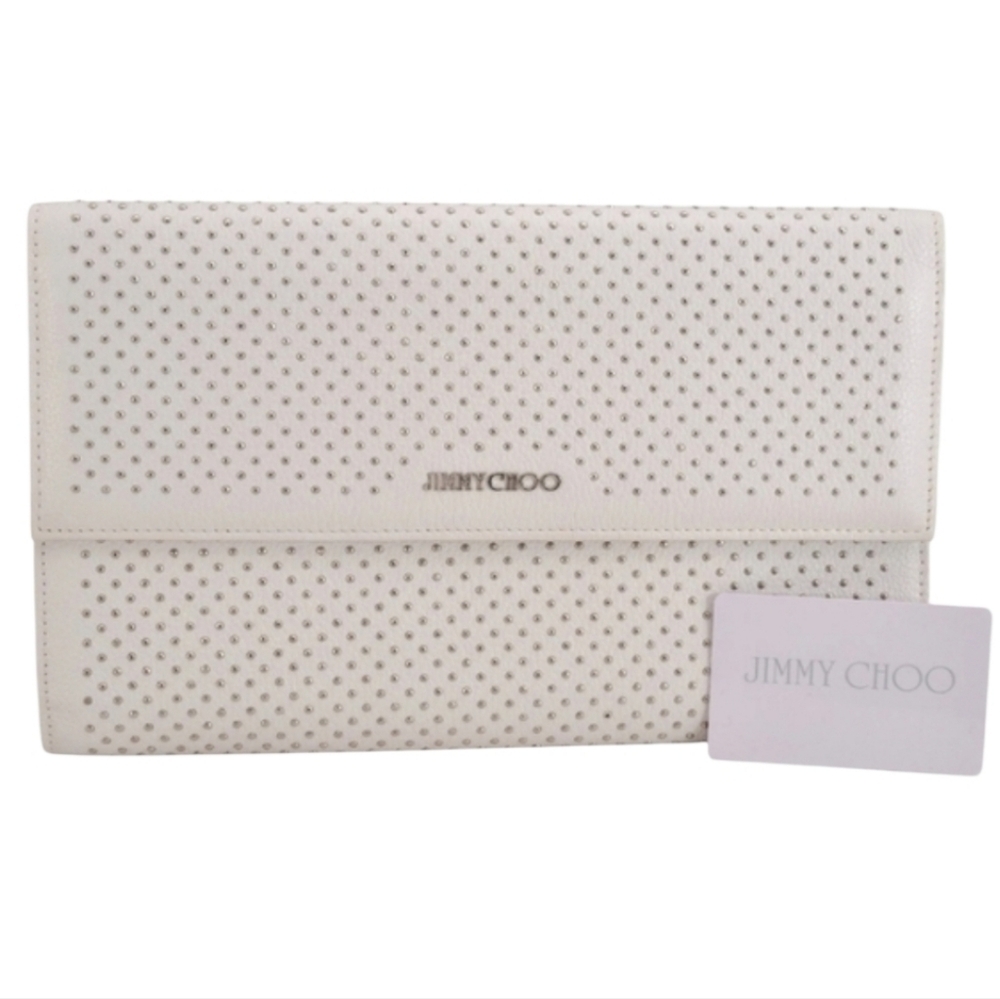 NEW Jimmy Choo Vintage White Leather Studded Clutch | MINT CONDITION